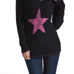 Elegant Black Long Sleeve Top with Pink Star
